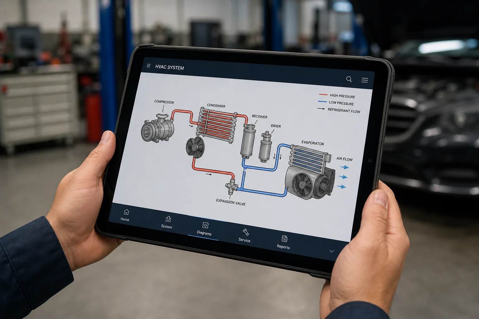 Tablet mit Schema zu Temperaturzonen und Luftverteilung